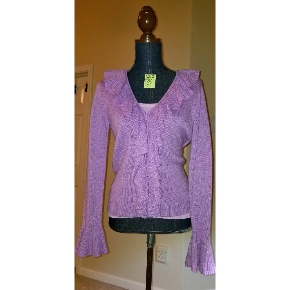 ✅Bloomingdale’s silk/cashmere knit ruffle front zipper cardigan PS